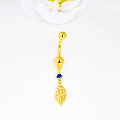 Sapphire Gems Dangling Leaf Navel Ring Piercing Jewelry