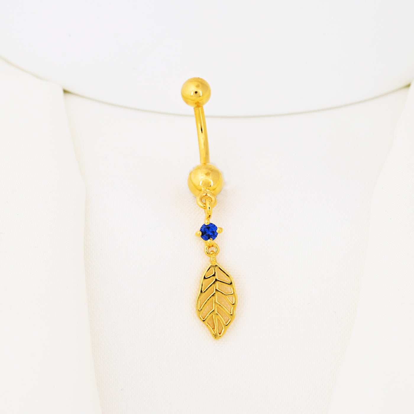 Sapphire Gems Dangling Leaf Navel Ring Piercing Jewelry