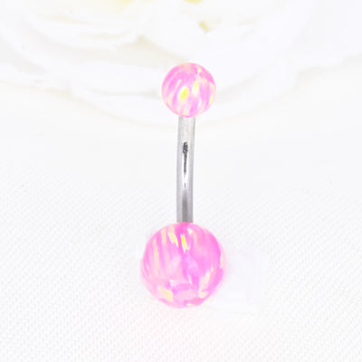 Round Pink Opal Belly Button Ring