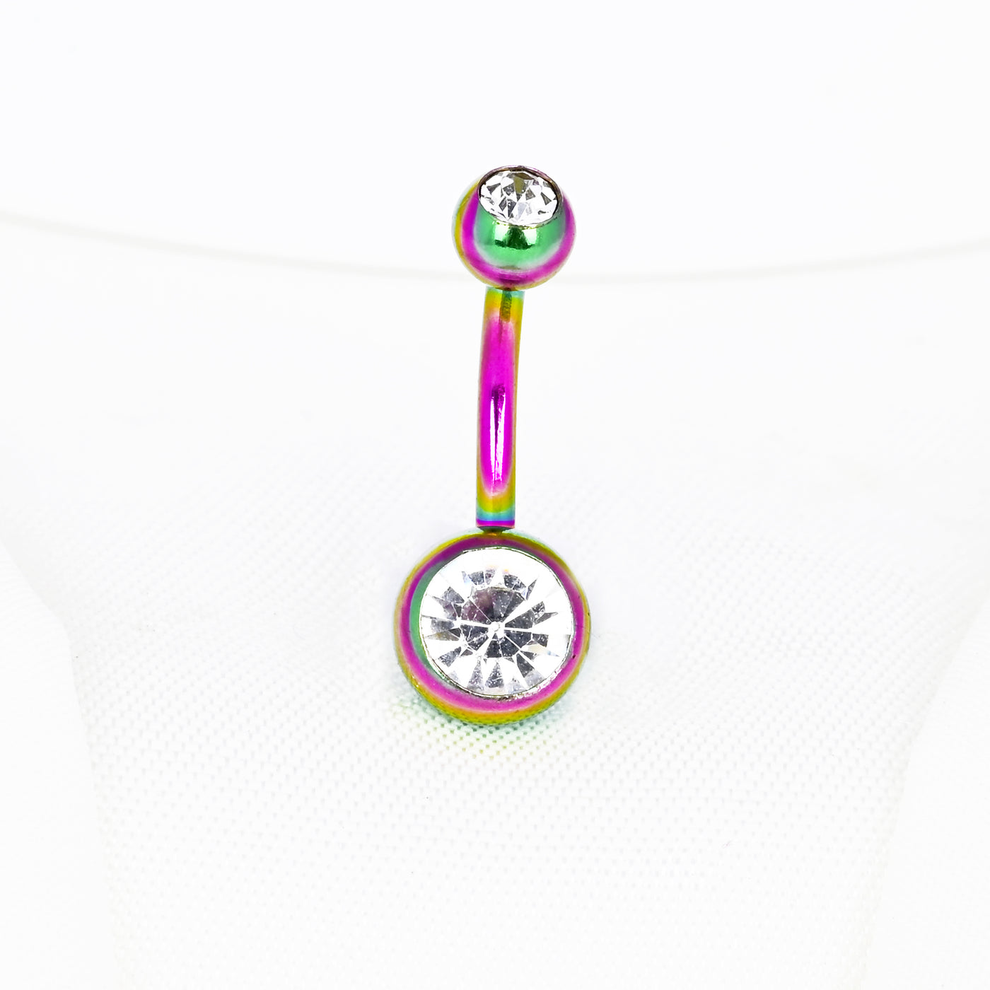 Rainbow Anodized Crystal Belly Button Ring Jewelry