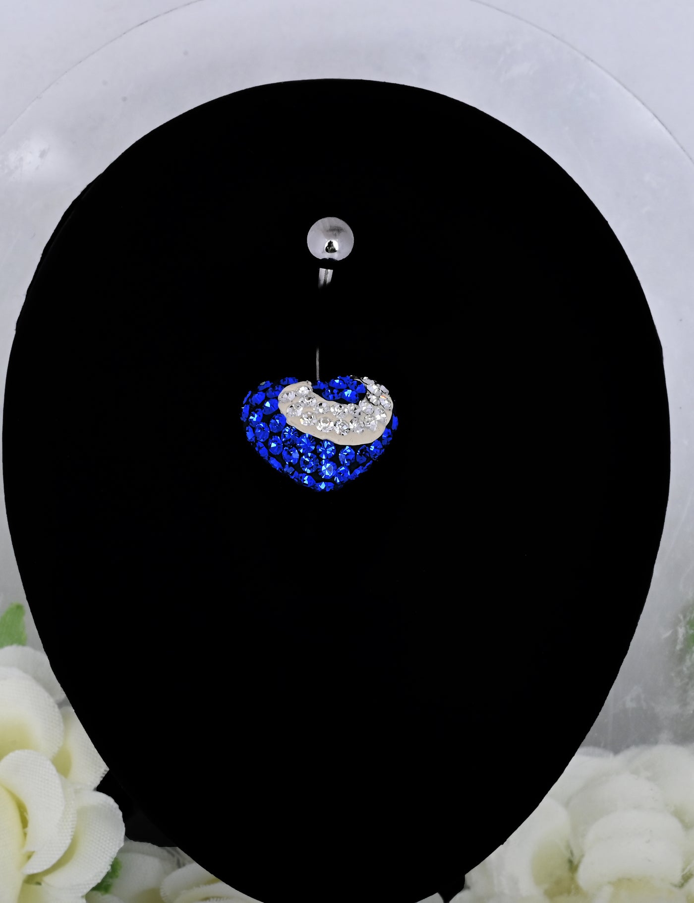 Blue Heart CZ Stone Belly Button Ring