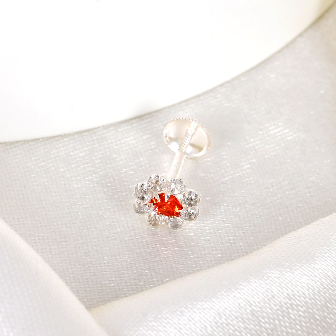 5mm Carnelian Gems Sterling Silver 20g Back Screw