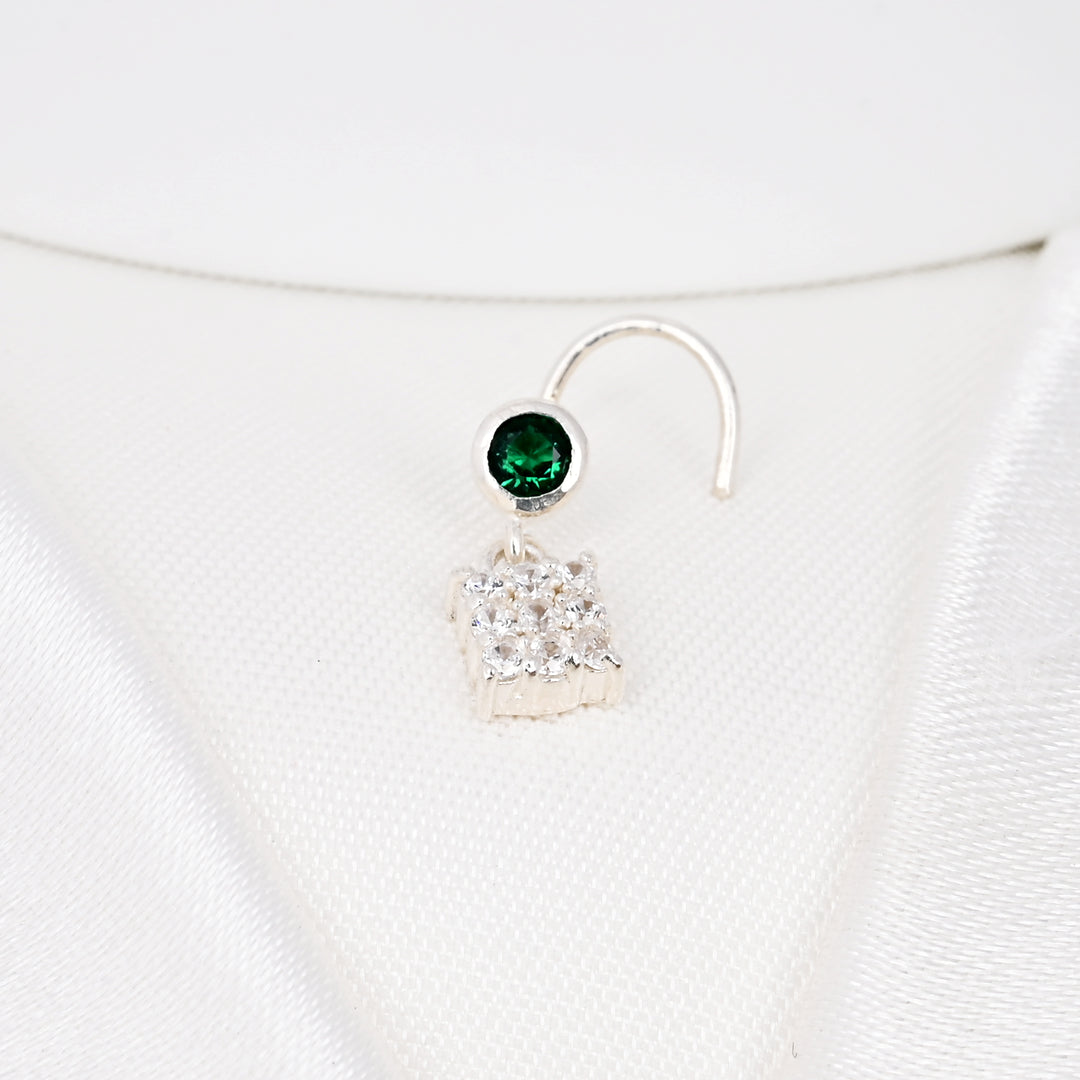 Emerald Tiny CZ Stone Cubic Shaped Nose Stud