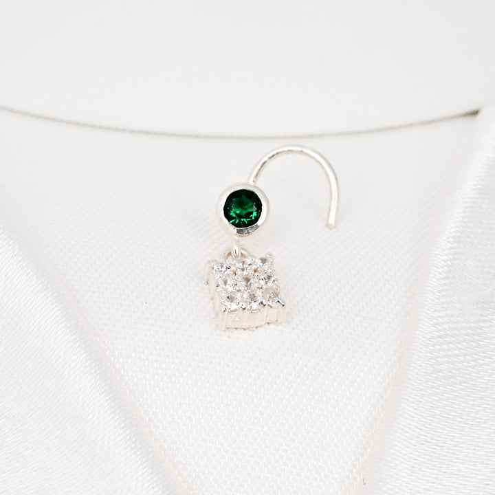 Emerald Tiny CZ Stone Cubic Shaped Nose Stud