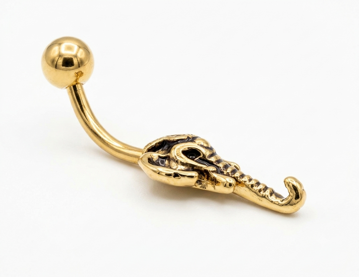 Yellow gold Ganesha belly ring with detailed elephant god design