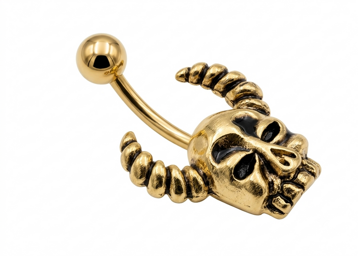 Gold and silver devil skull belly ring variations