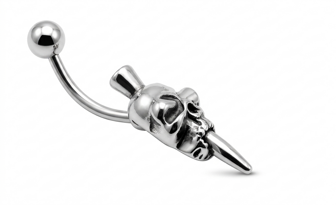Silver and silver horned skull navel ring variations