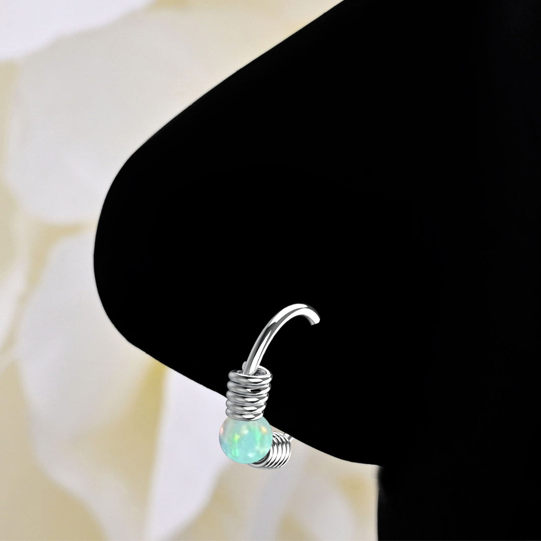 Silver Opal Nose Hoop Ring – Dainty Nose Piercing Jewelry for Women