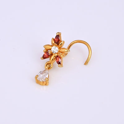 Red Stone Flower Gold Nose Stud
