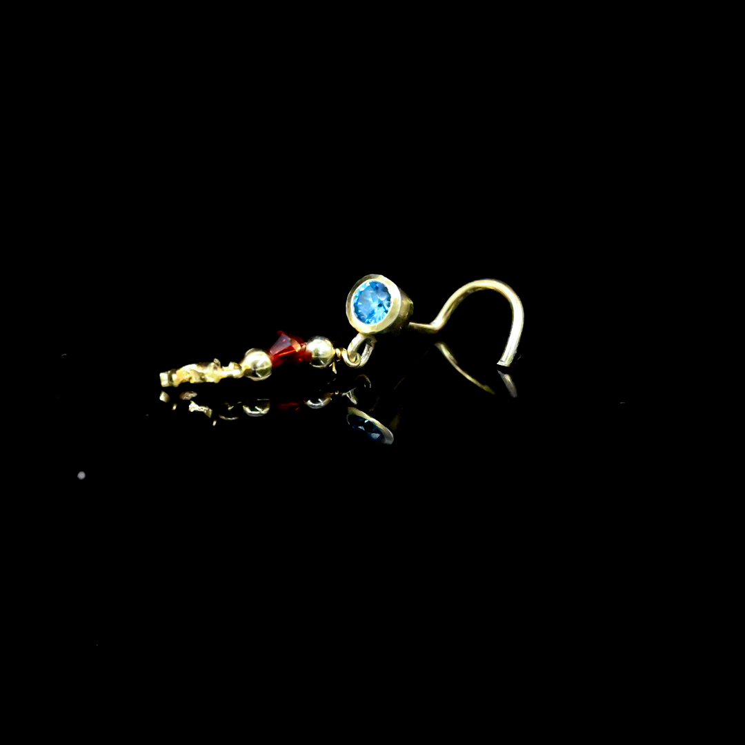 Blue Topaz CZ Stone Dangle Fish Nose Stud