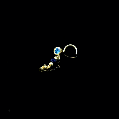 Blue Topaz Round Stone Dangling Fish Nose Stud
