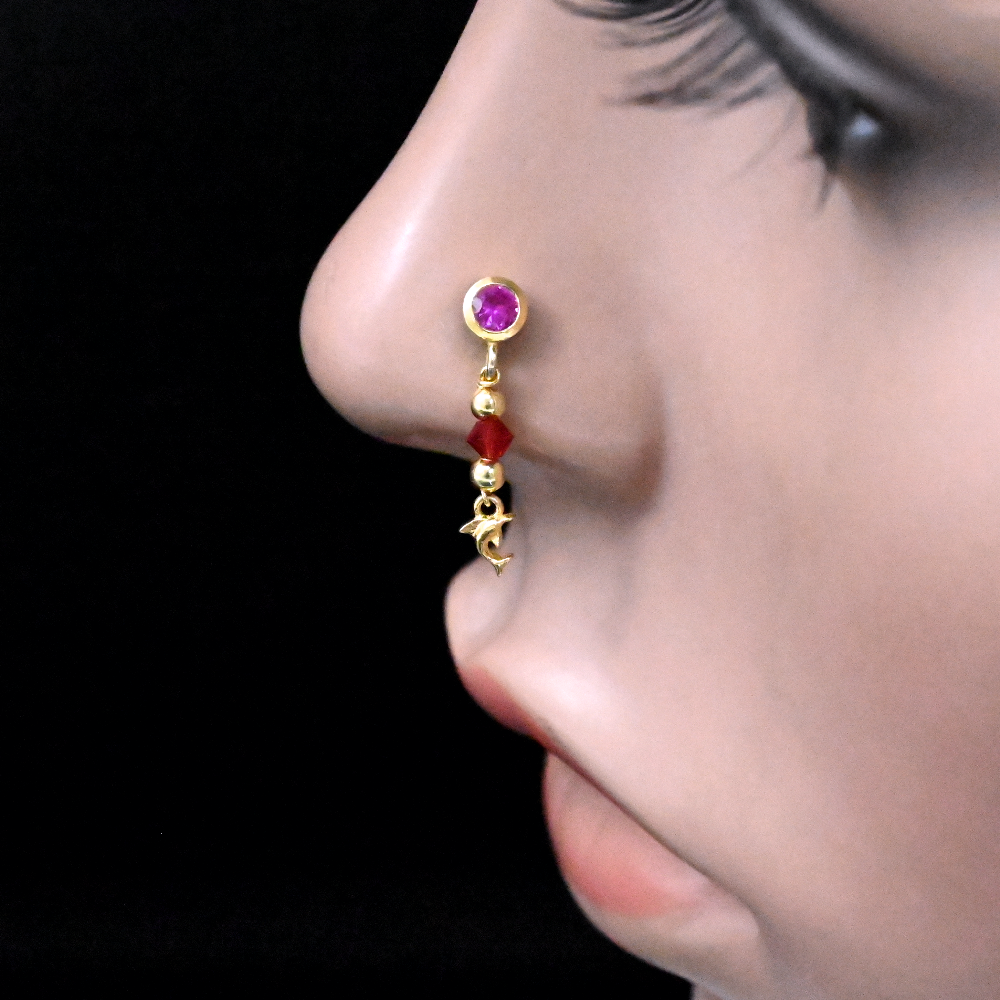 14ct Gold Plated Dangling Fish Nose Stud