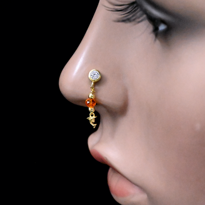Crystal Clear Round Stond Dangling Fish Nose Stud