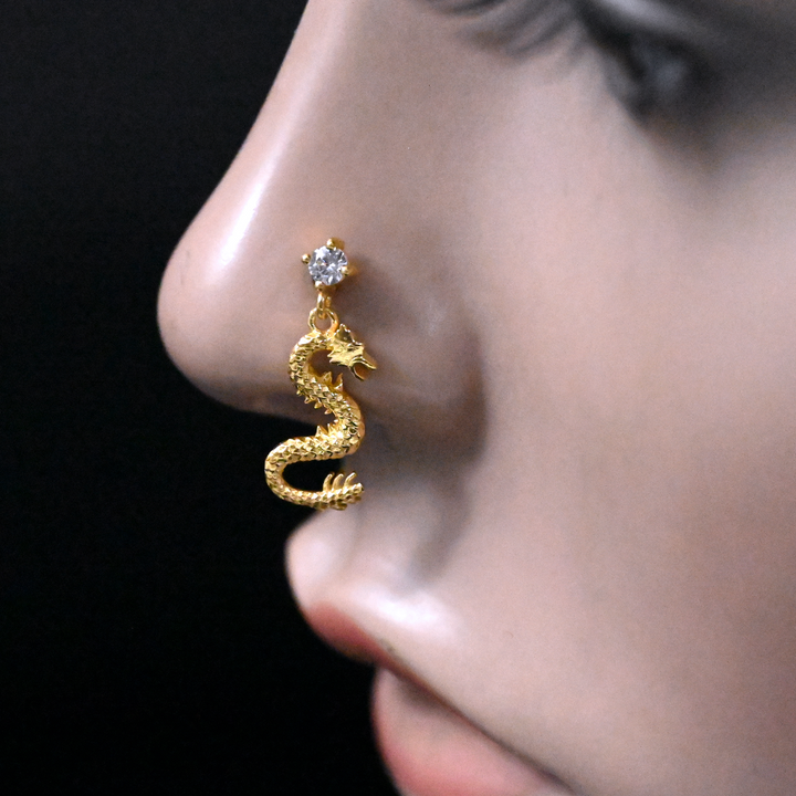 Gold Crystal Clear Dragon Nose Ring