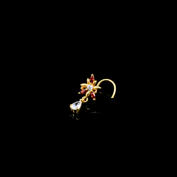 Red Stone Flower Gold Nose Stud