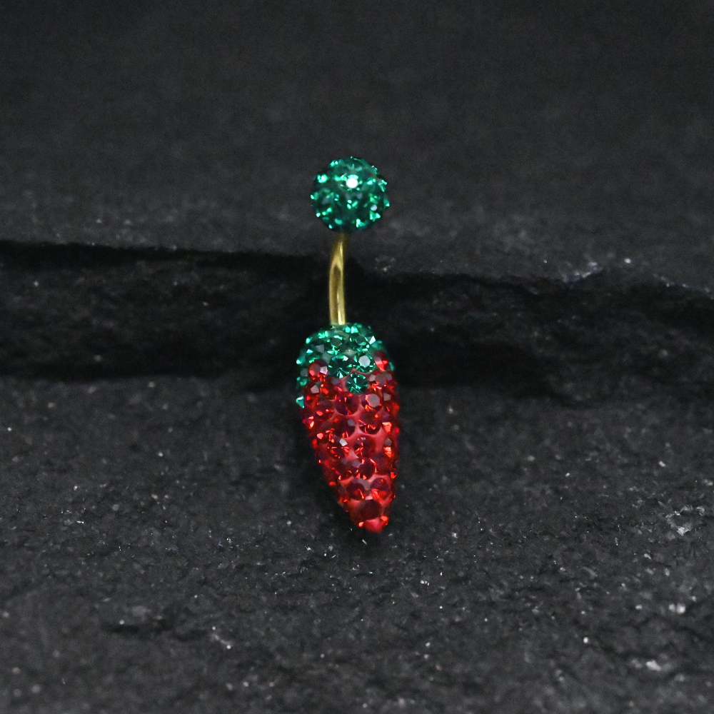 Red Chilly CZ Stones Navel Ring