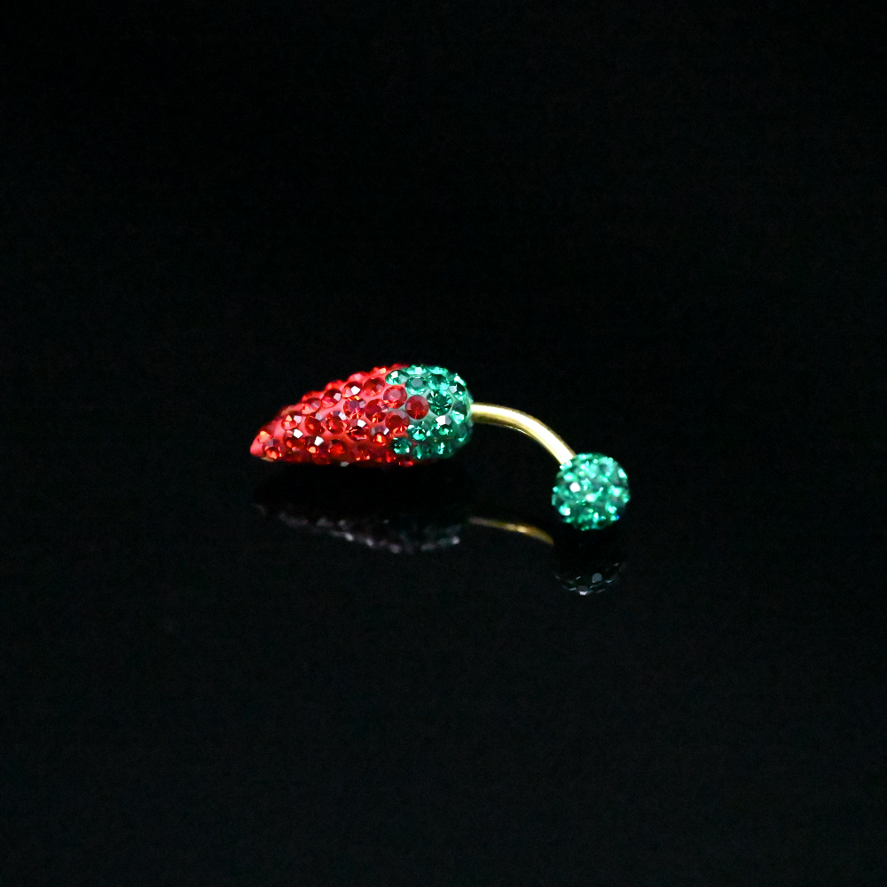 Red Chilly CZ Stones Navel Ring