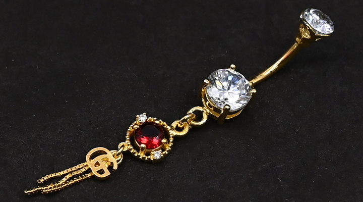 Gold Plated Ruby Stone Dangling Belly Button Ring