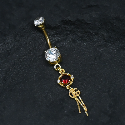 Gold Plated Ruby Stone Dangling Belly Button Ring