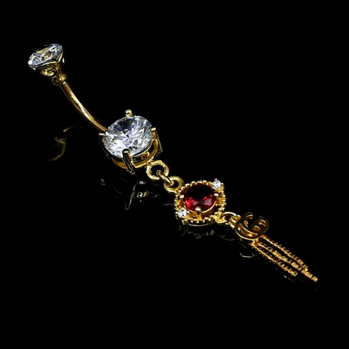 Gold Plated Ruby Stone Dangling Belly Button Ring