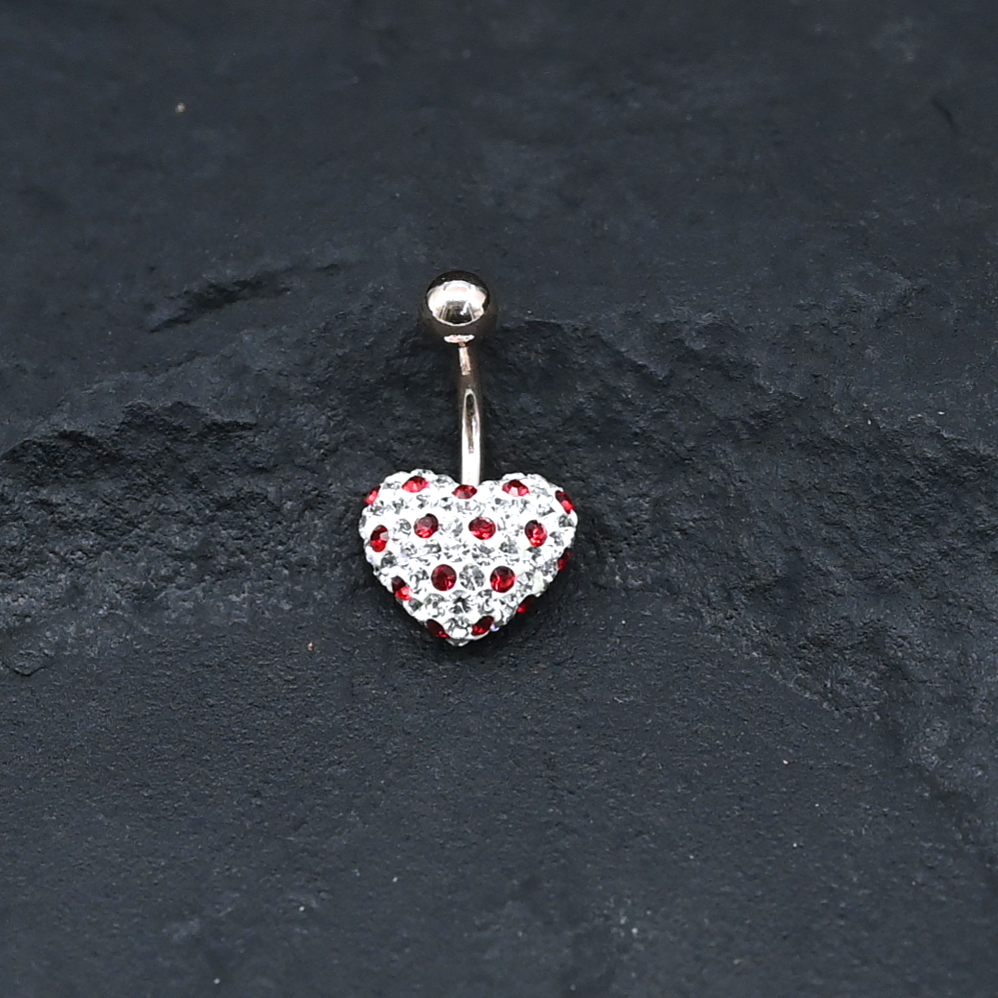 Clear Crystal Heart Shaped Belly Button Ring