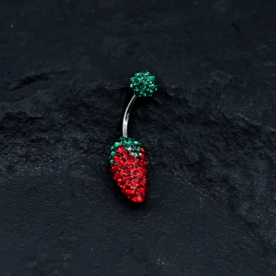 Red Chilly CZ Stones Navel Ring