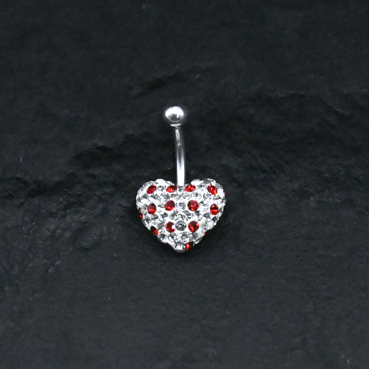 Clear Crystal Heart Shaped Belly Button Ring