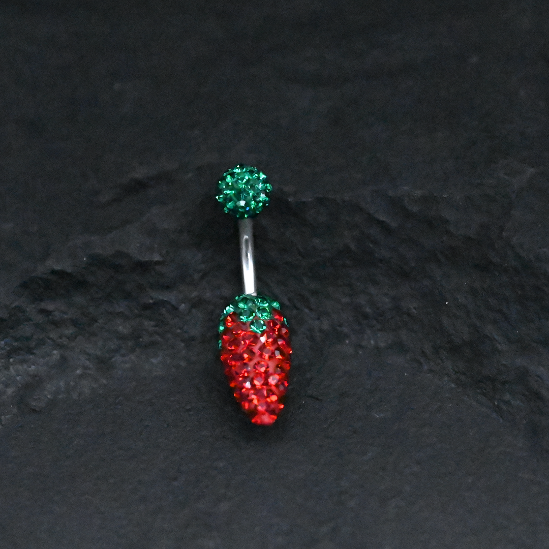 Red Chilly CZ Stones Navel Ring